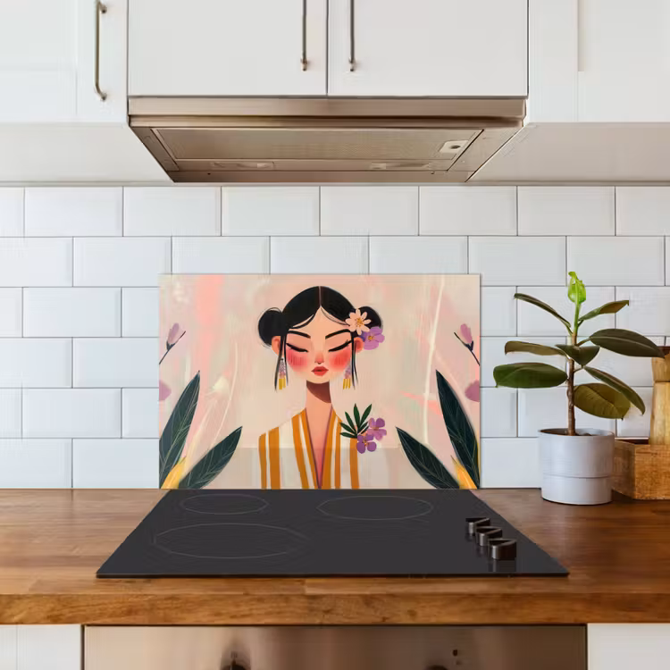 Spatscherm keuken - Vrouw - Bloemen - Pastel — 3