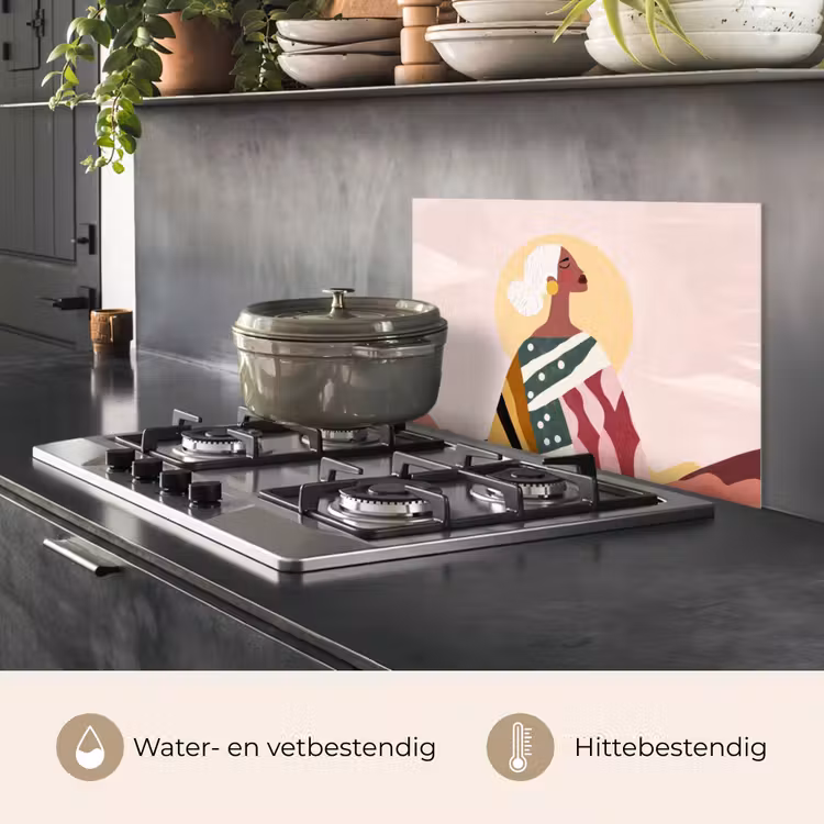 Spatscherm keuken - Vrouw - Zon - Kleurrijk — 2