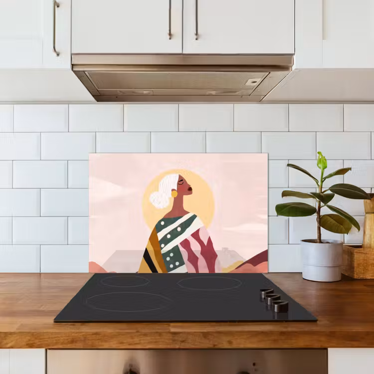 Spatscherm keuken - Vrouw - Zon - Kleurrijk — 3