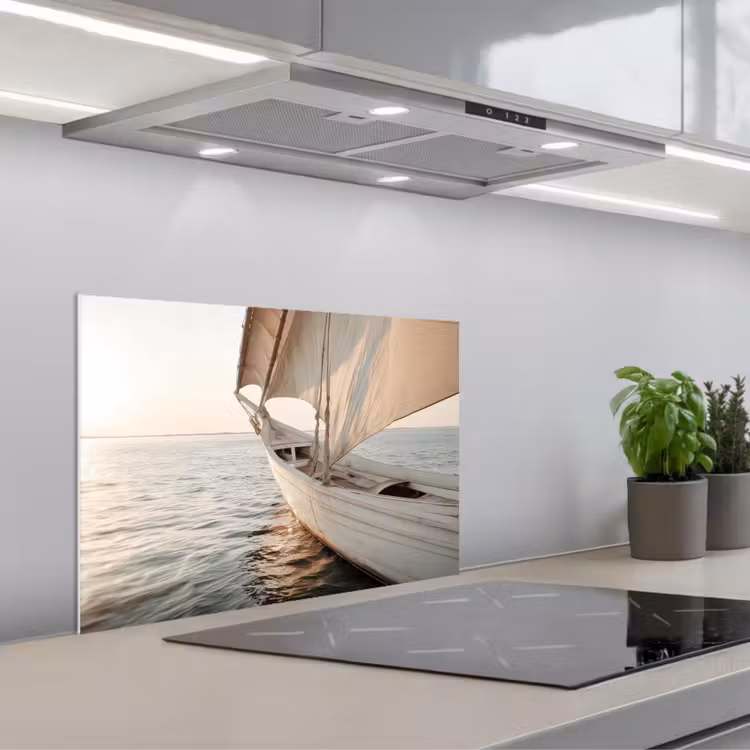 Spatscherm keuken - Zeilboot - Zee - Beige - Zon — 1