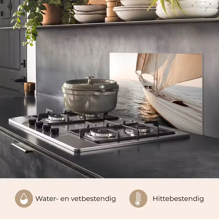 Spatscherm keuken - Zeilboot - Zee - Beige - Zon — 2