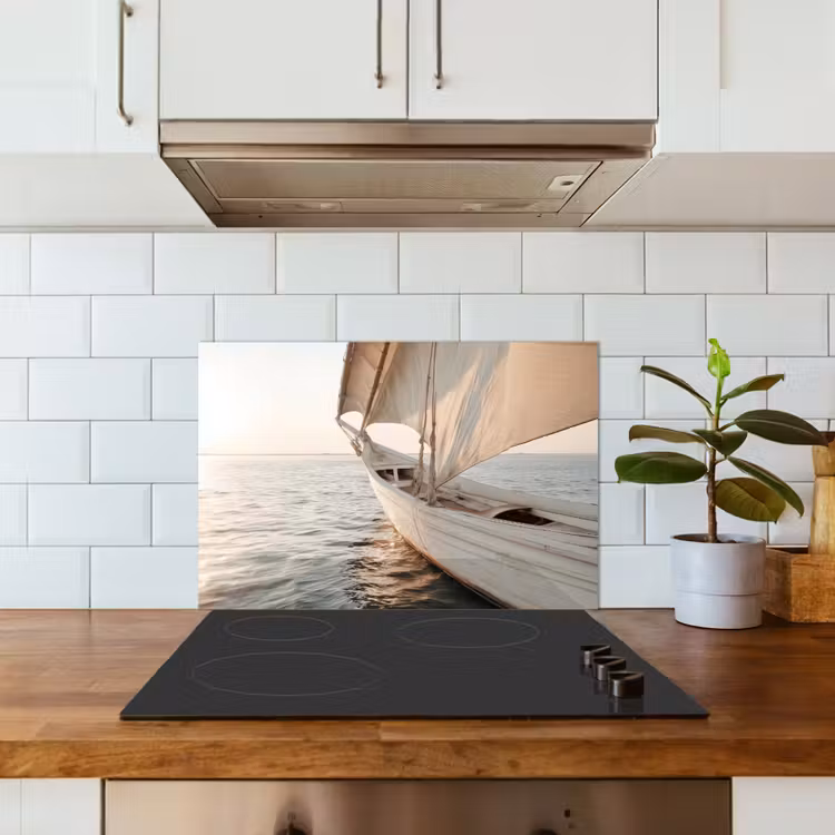 Spatscherm keuken - Zeilboot - Zee - Beige - Zon — 3