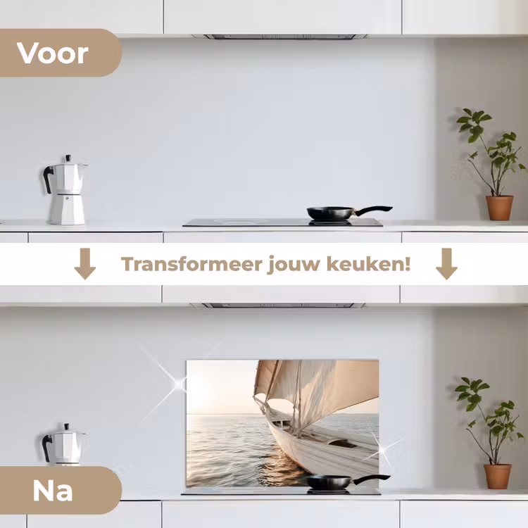 Spatscherm keuken - Zeilboot - Zee - Beige - Zon — 7