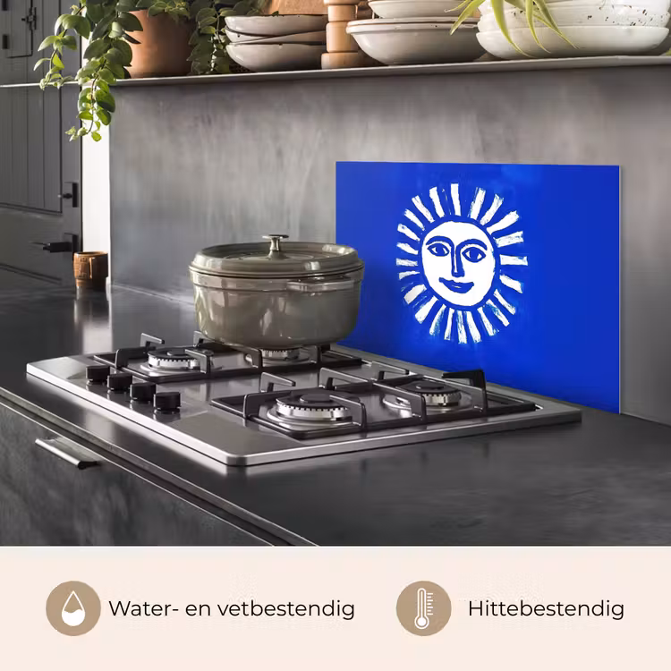 Spatscherm keuken - Zon - Gezicht - Penseelstructuur - Blauw — 2