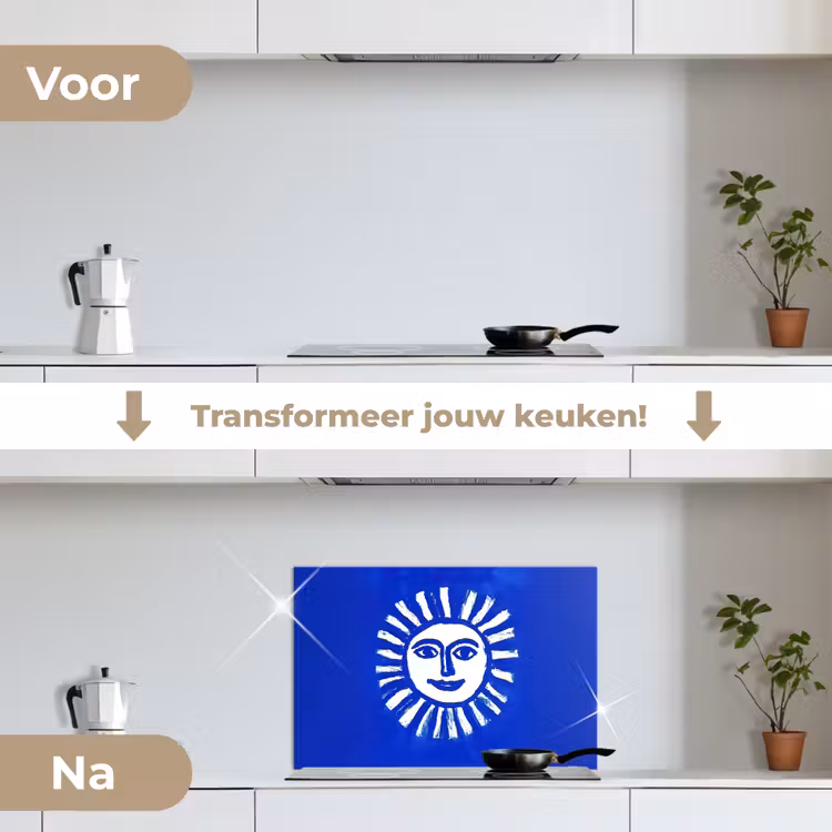 Spatscherm keuken - Zon - Gezicht - Penseelstructuur - Blauw — 7