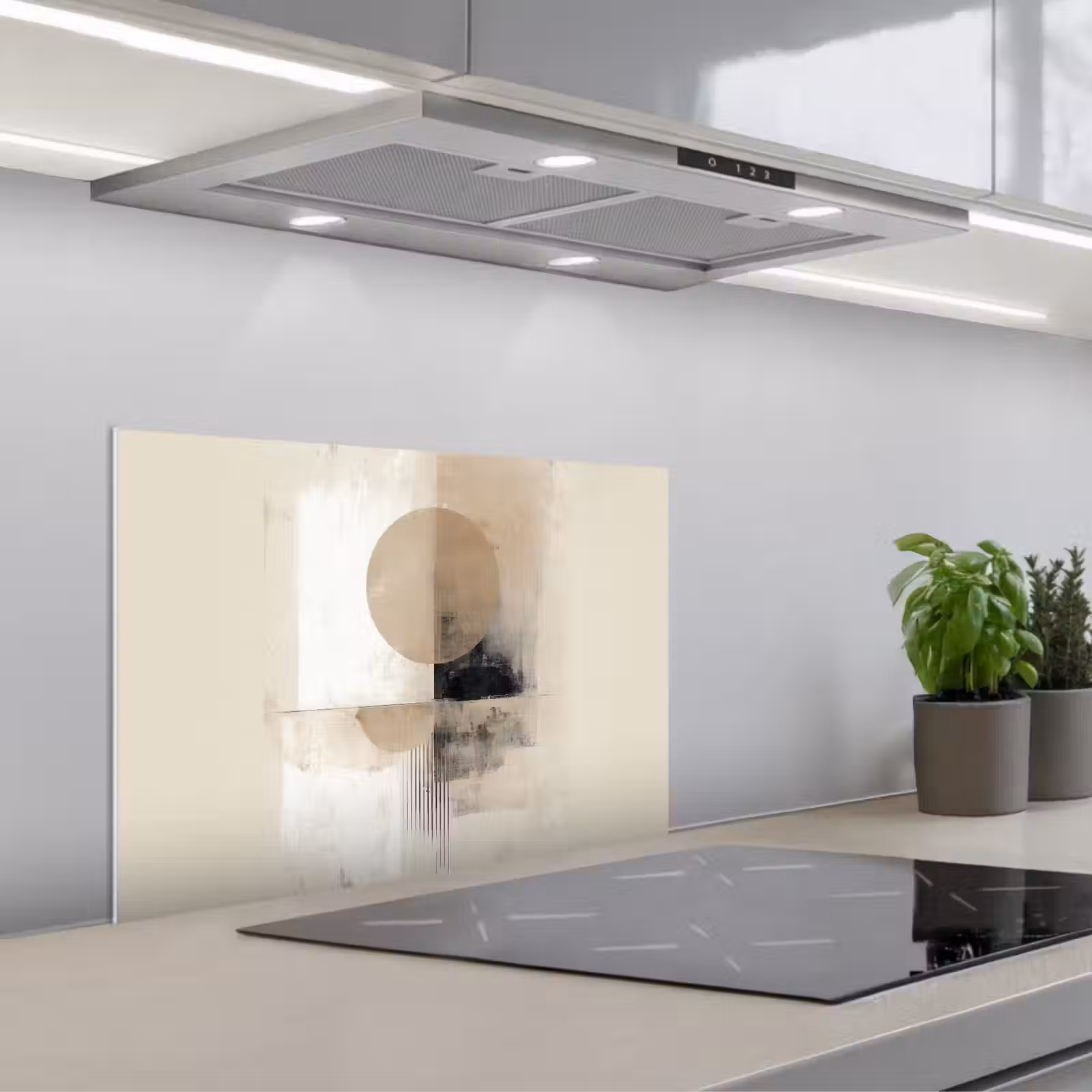 Spatscherm keuken - Cirkel - Compositie - Diepte - Beige — 1