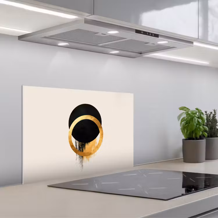 Spatscherm keuken - Abstract ontwerp - Zwarte cirkel - Verfvlekken — 1