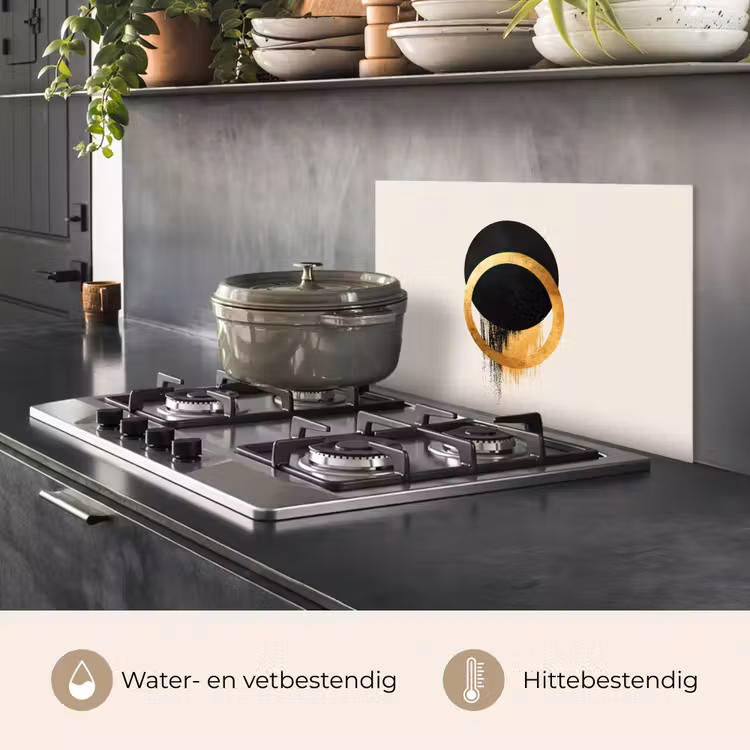 Spatscherm keuken - Abstract ontwerp - Zwarte cirkel - Verfvlekken — 2
