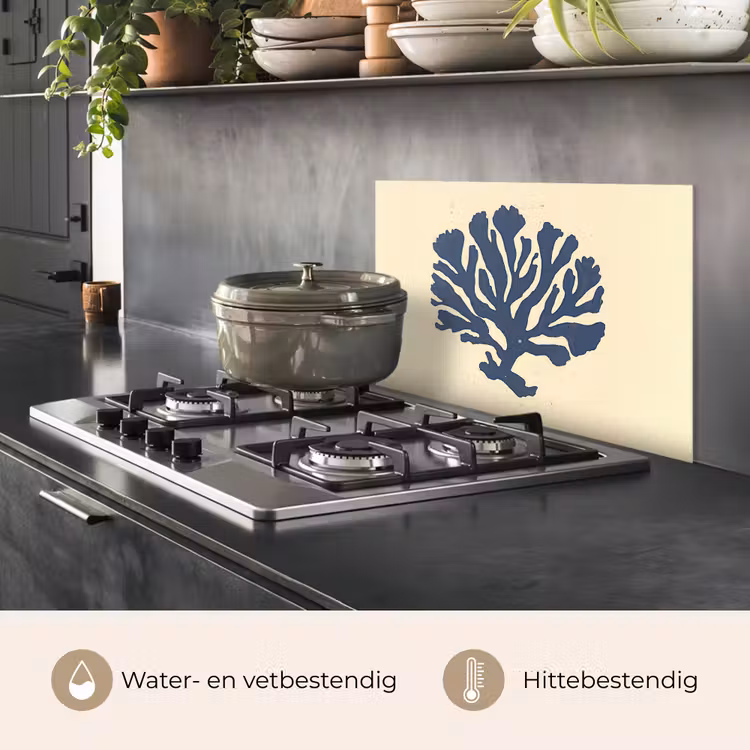 Spatscherm keuken - Blauw koraal - Vertakkingen - Beige — 2