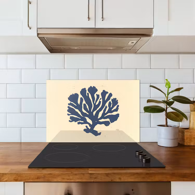 Spatscherm keuken - Blauw koraal - Vertakkingen - Beige — 3