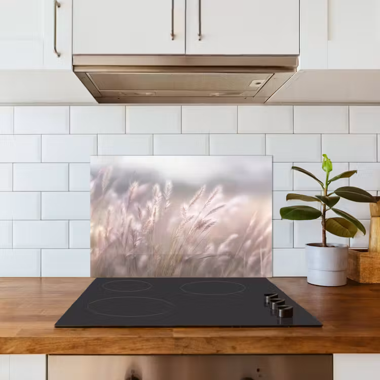 Spatscherm keuken - Graspluimen - Wind - Beige - Mistig — 3