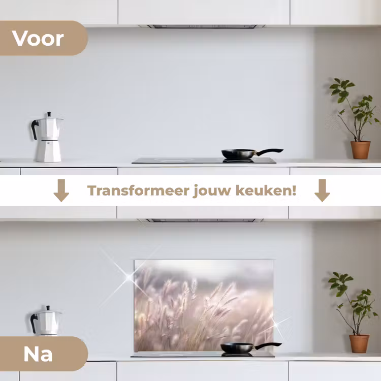 Spatscherm keuken - Graspluimen - Wind - Beige - Mistig — 7