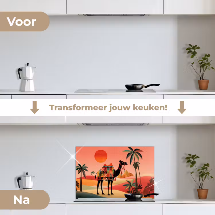 Spatscherm keuken - Kameel - Gekleurd tapijt - Duinen - Rode zon — 7