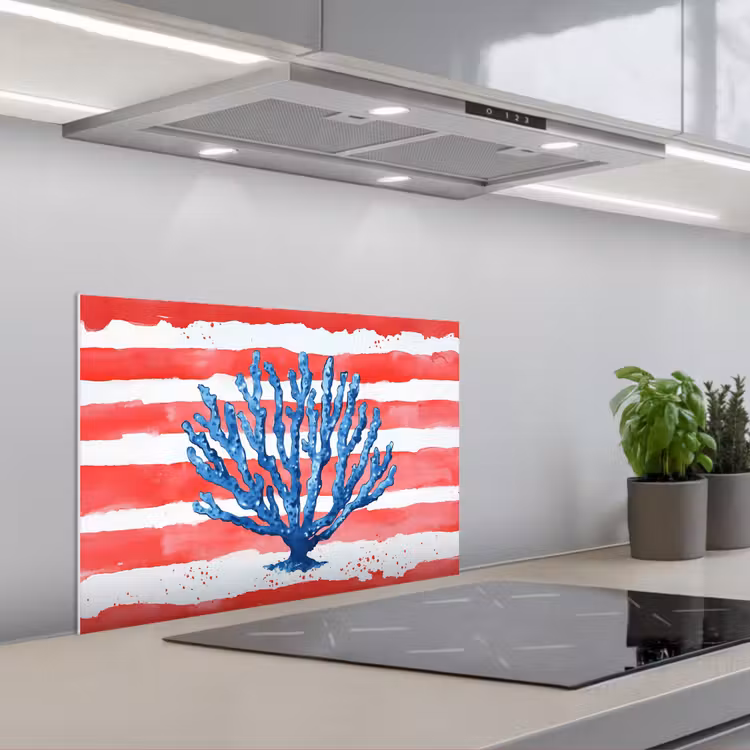 Spatscherm keuken - Koraal - Verfstructuur - Rood - Blauw — 1
