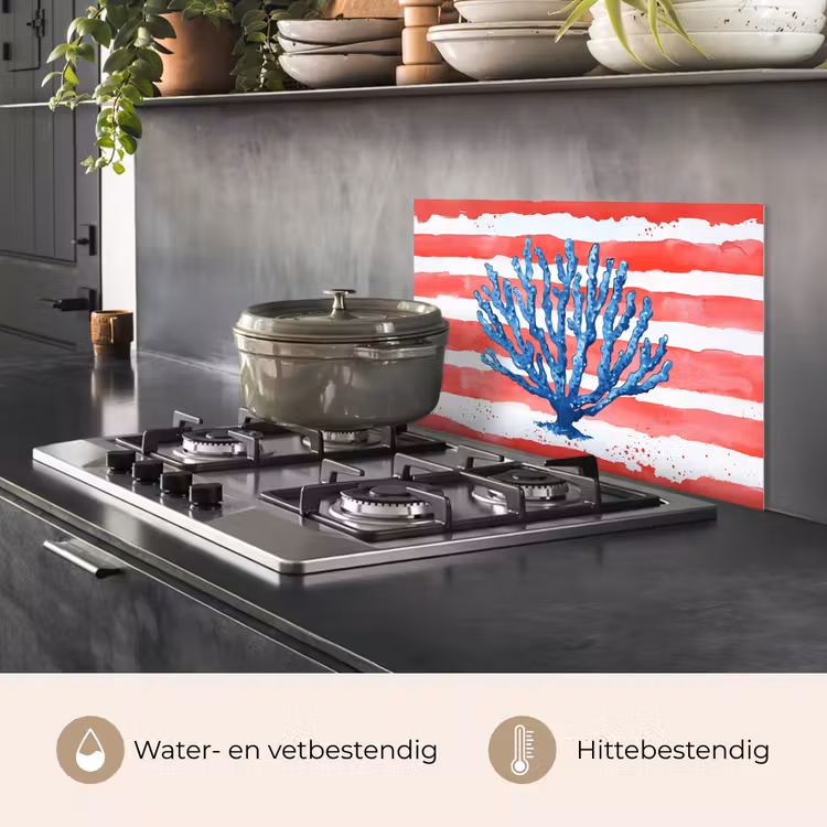 Spatscherm keuken - Koraal - Verfstructuur - Rood - Blauw — 2
