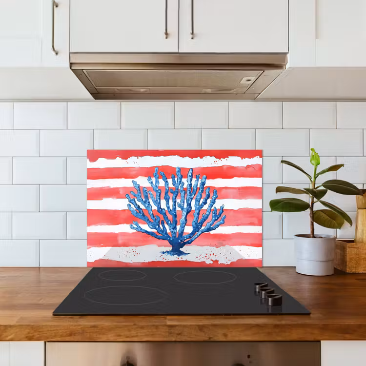 Spatscherm keuken - Koraal - Verfstructuur - Rood - Blauw — 3