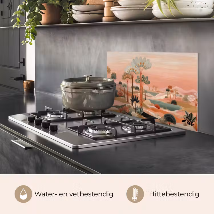 Spatscherm keuken - Roze landschap - Palmen - Water — 2