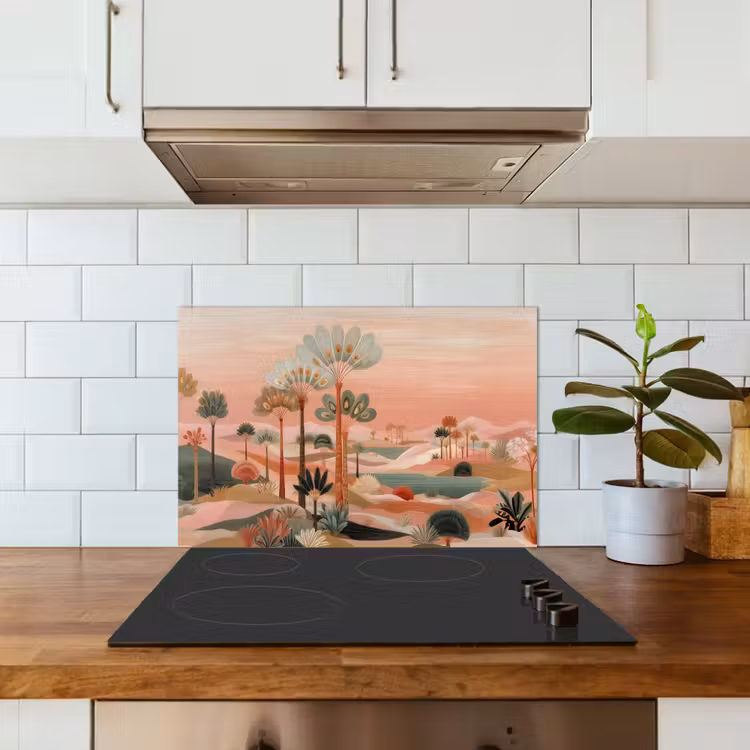 Spatscherm keuken - Roze landschap - Palmen - Water — 3
