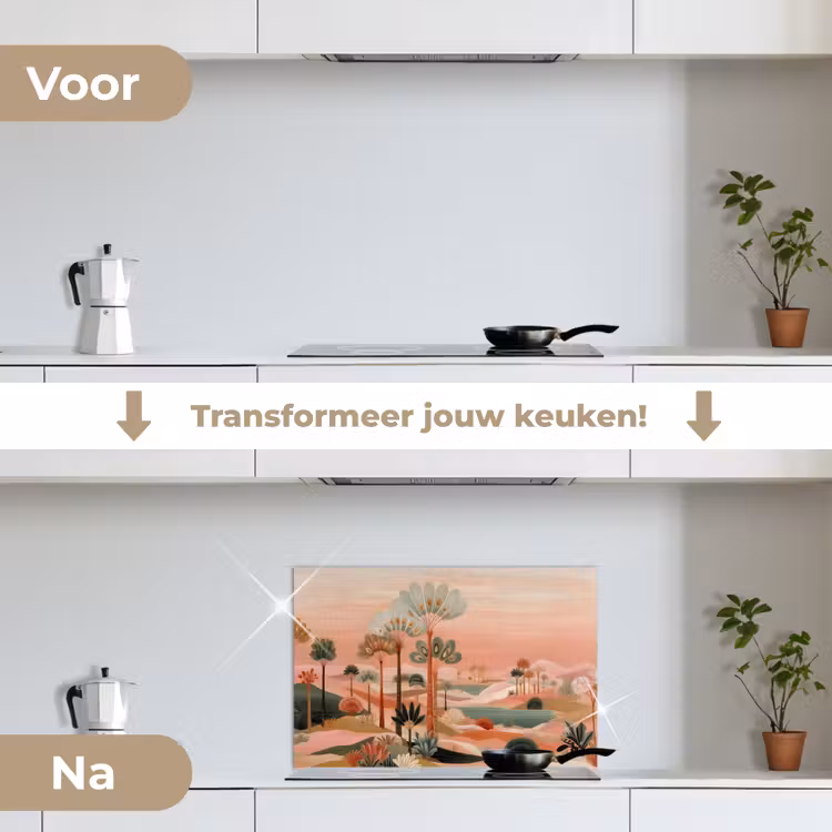 Spatscherm keuken - Roze landschap - Palmen - Water — 7