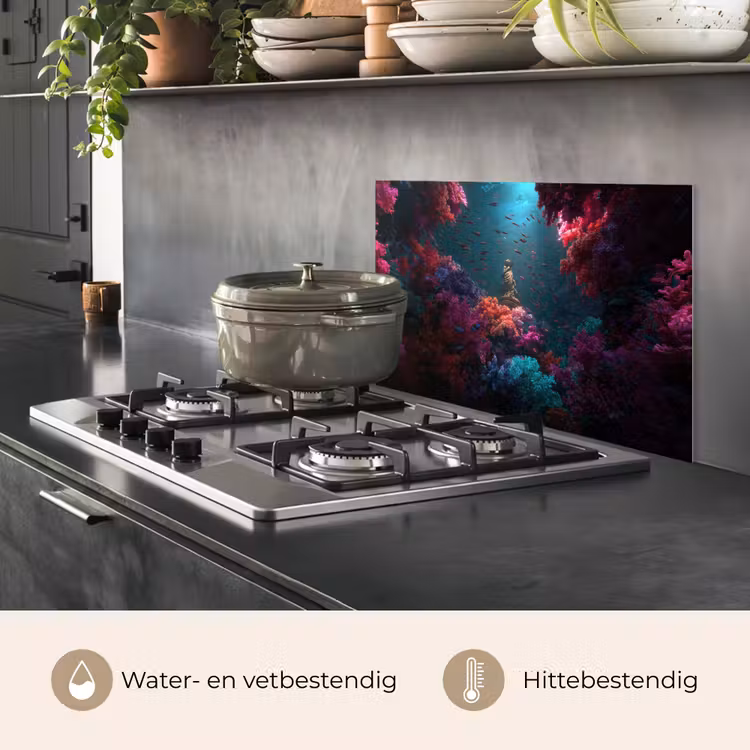 Spatscherm keuken - Standbeeld - Zeebodem - Koraal - Kleurrijk — 2