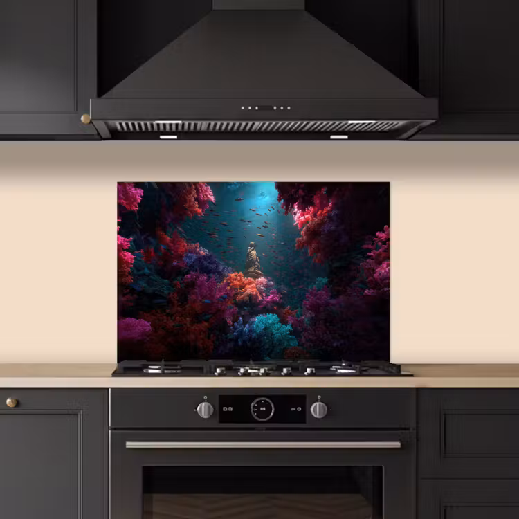 Spatscherm keuken - Standbeeld - Zeebodem - Koraal - Kleurrijk — 5