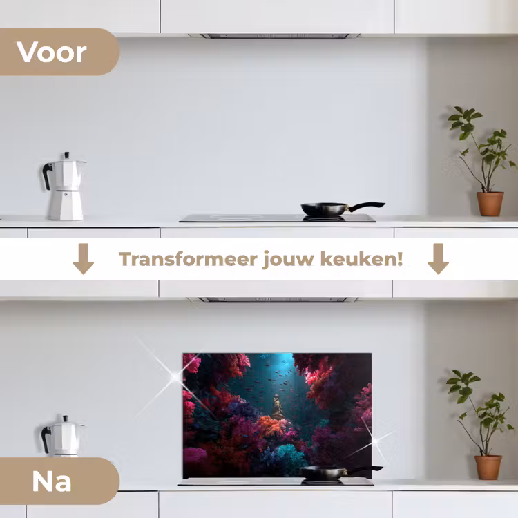 Spatscherm keuken - Standbeeld - Zeebodem - Koraal - Kleurrijk — 7