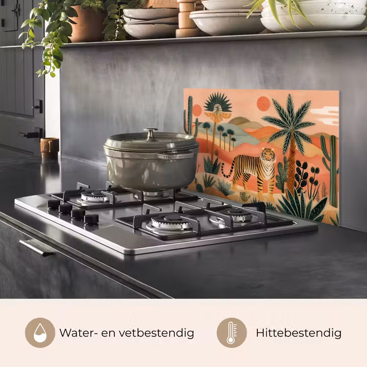 Spatscherm keuken - Tijger - Kleurrijk - Palmen - Cactus — 2
