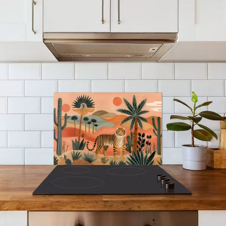 Spatscherm keuken - Tijger - Kleurrijk - Palmen - Cactus — 3