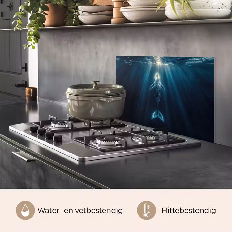 Spatscherm keuken - Walvis - Water - Zonnestralen - Blauw — 2