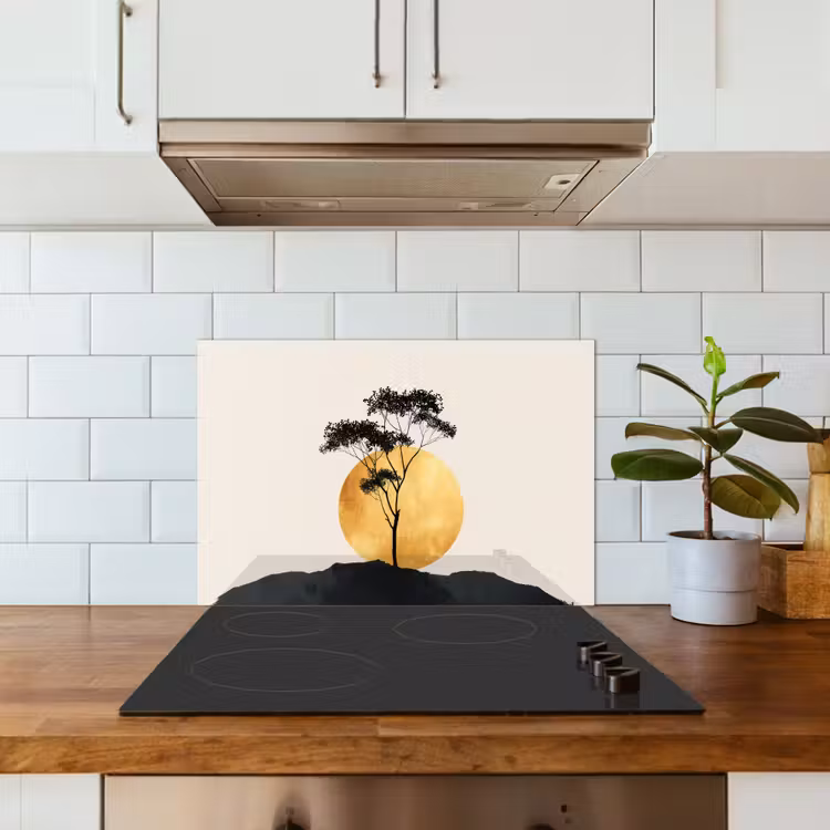 Spatscherm keuken - Zwarte boom - Gouden cirkel - Heuvel — 3