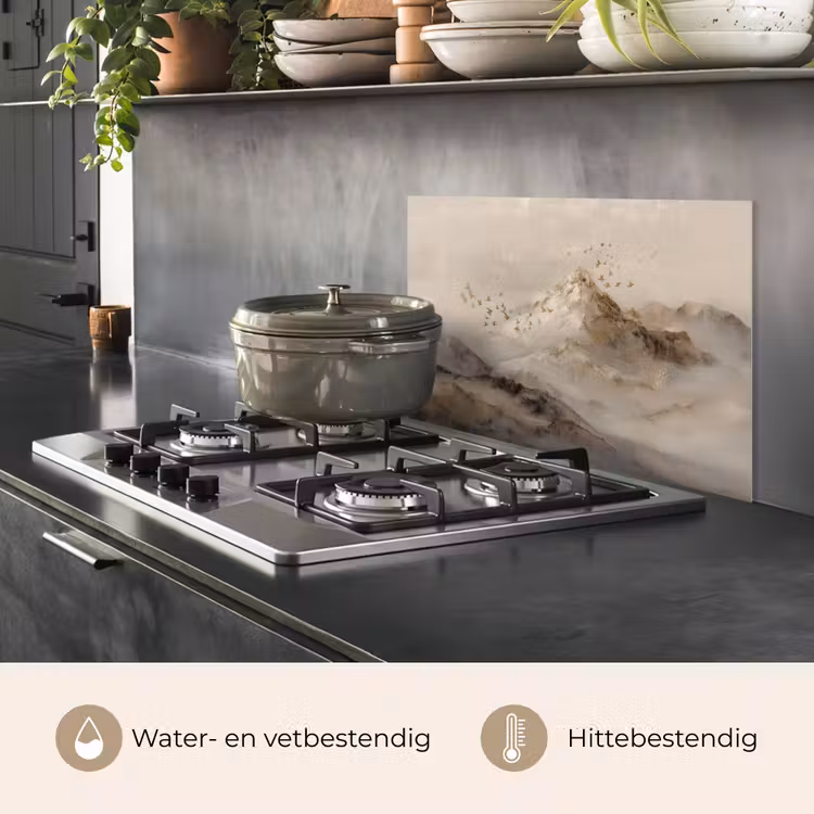Spatscherm keuken - Berglandschap - Mist - Penseelstreken — 2