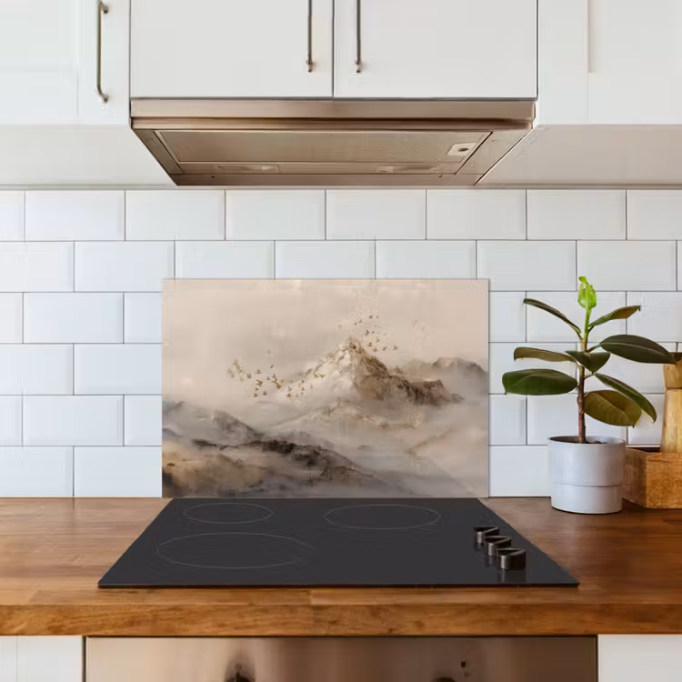 Spatscherm keuken - Berglandschap - Mist - Penseelstreken — 3