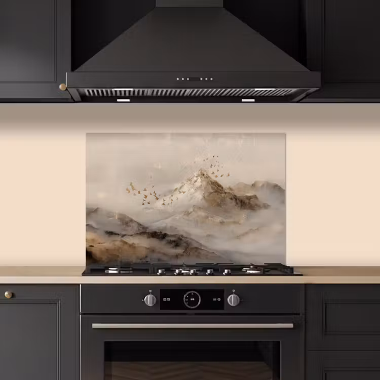 Spatscherm keuken - Berglandschap - Mist - Penseelstreken — 5