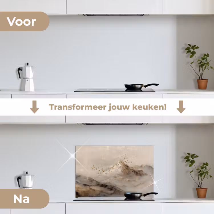Spatscherm keuken - Berglandschap - Mist - Penseelstreken — 7