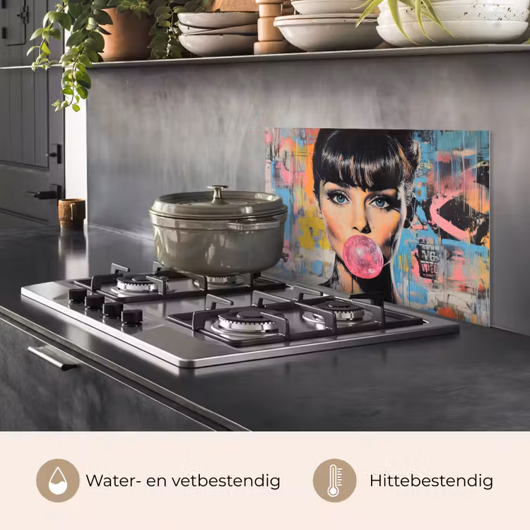 Spatscherm keuken - Kauwgom - Vrouw - Penseelstreken - Modern — 2