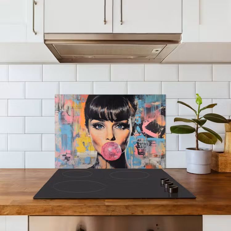 Spatscherm keuken - Kauwgom - Vrouw - Penseelstreken - Modern — 3