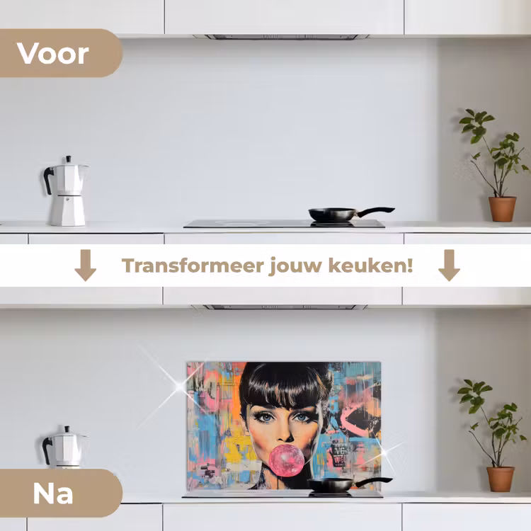 Spatscherm keuken - Kauwgom - Vrouw - Penseelstreken - Modern — 7