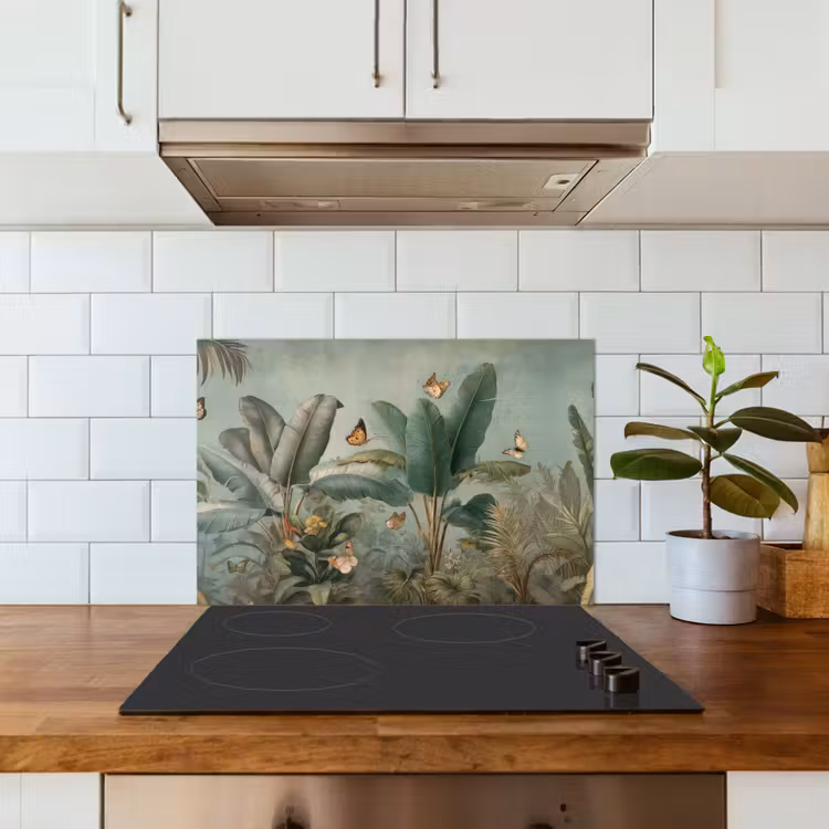 Spatscherm keuken - Tropisch bladerdek - Vlinders - groen - Bruin — 3