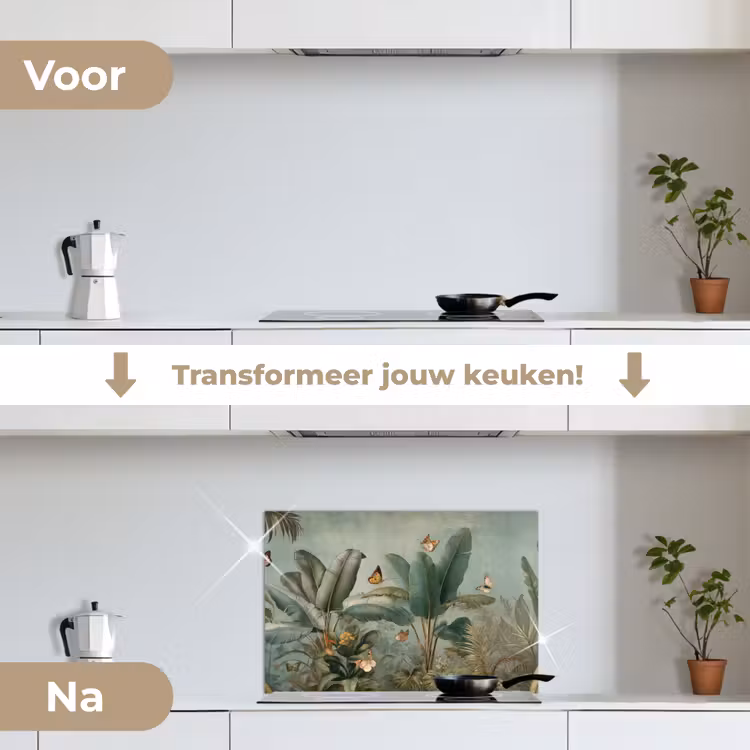 Spatscherm keuken - Tropisch bladerdek - Vlinders - groen - Bruin — 7