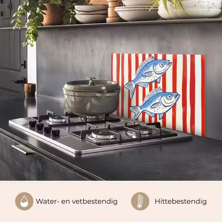 Spatscherm keuken - Vissen - Verticale strepen - Blauw - Rood — 2