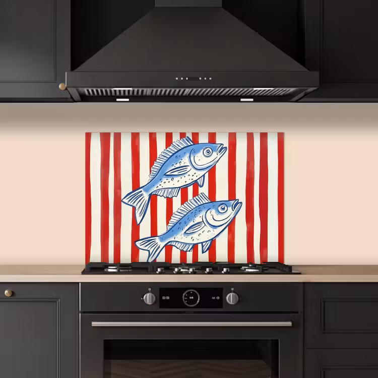 Spatscherm keuken - Vissen - Verticale strepen - Blauw - Rood — 5