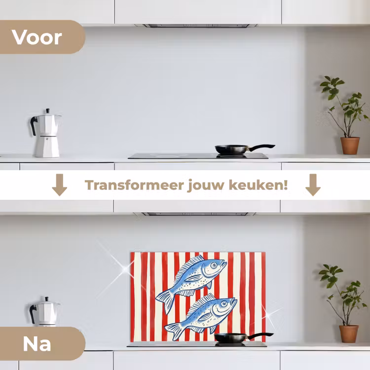 Spatscherm keuken - Vissen - Verticale strepen - Blauw - Rood — 7