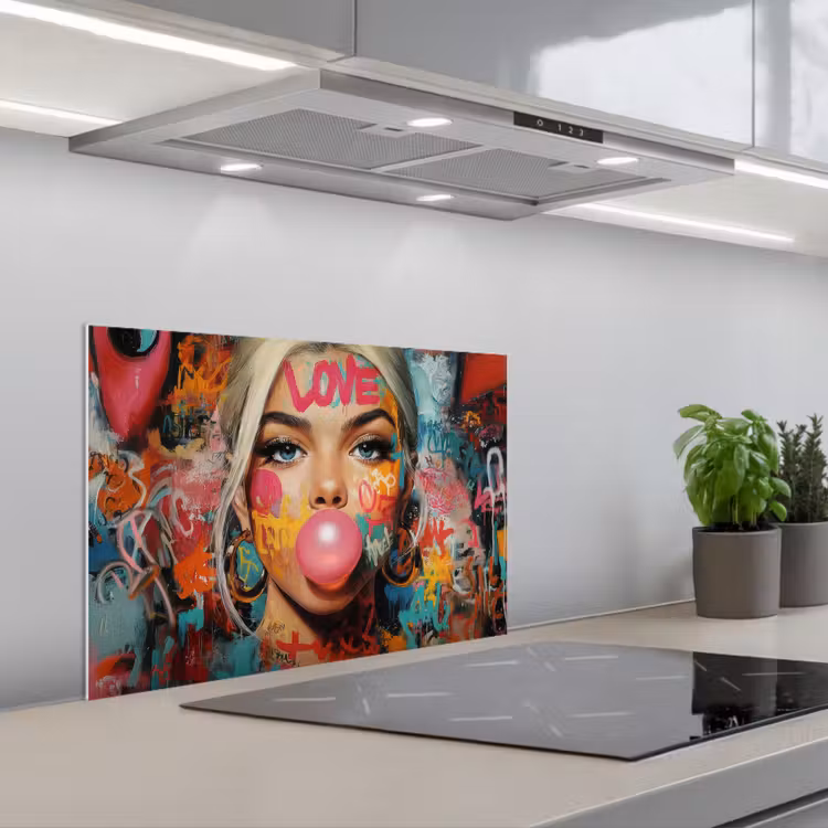 Spatscherm keuken - Vrouw - Kauwgom - Graffiti - Love — 1