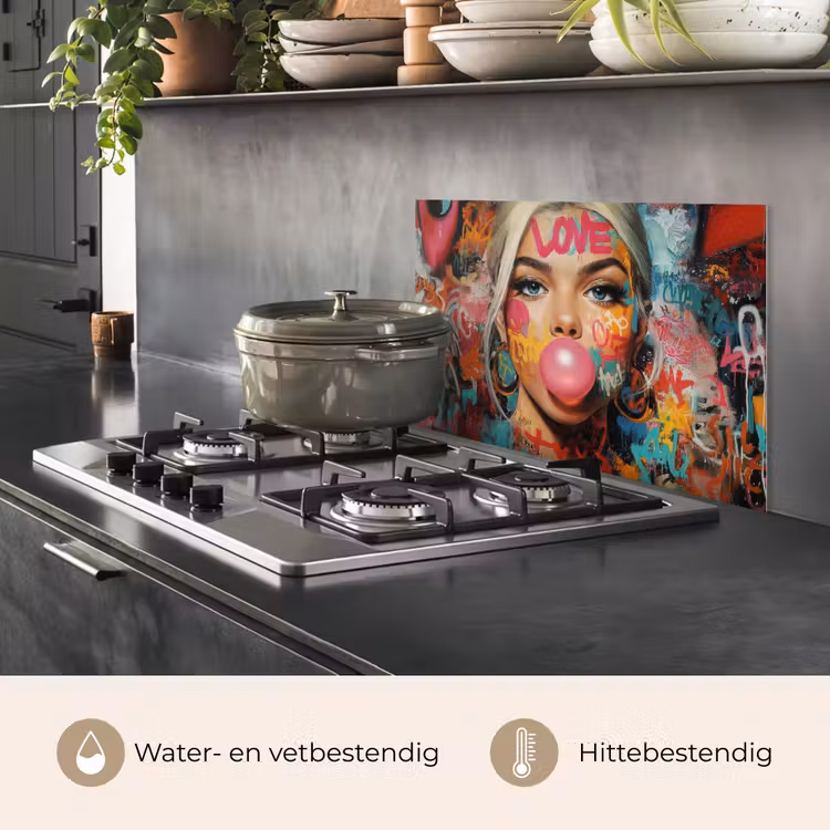 Spatscherm keuken - Vrouw - Kauwgom - Graffiti - Love — 2