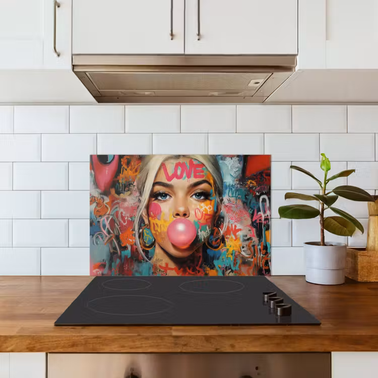 Spatscherm keuken - Vrouw - Kauwgom - Graffiti - Love — 3