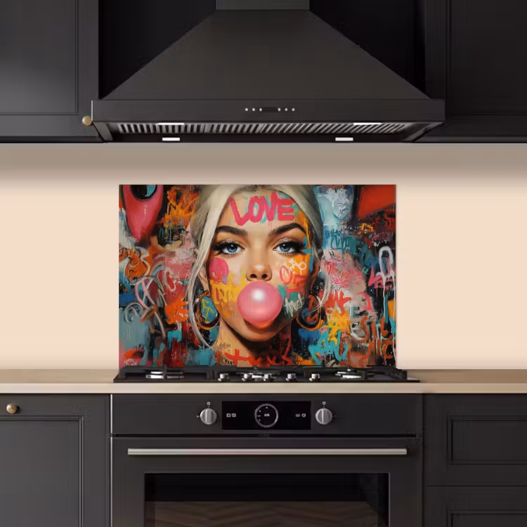 Spatscherm keuken - Vrouw - Kauwgom - Graffiti - Love — 5