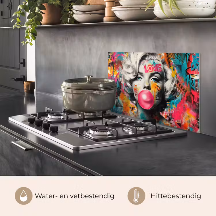 Spatscherm keuken - Vrouw - Kauwgom - Graffiti - Neonkleuren — 2