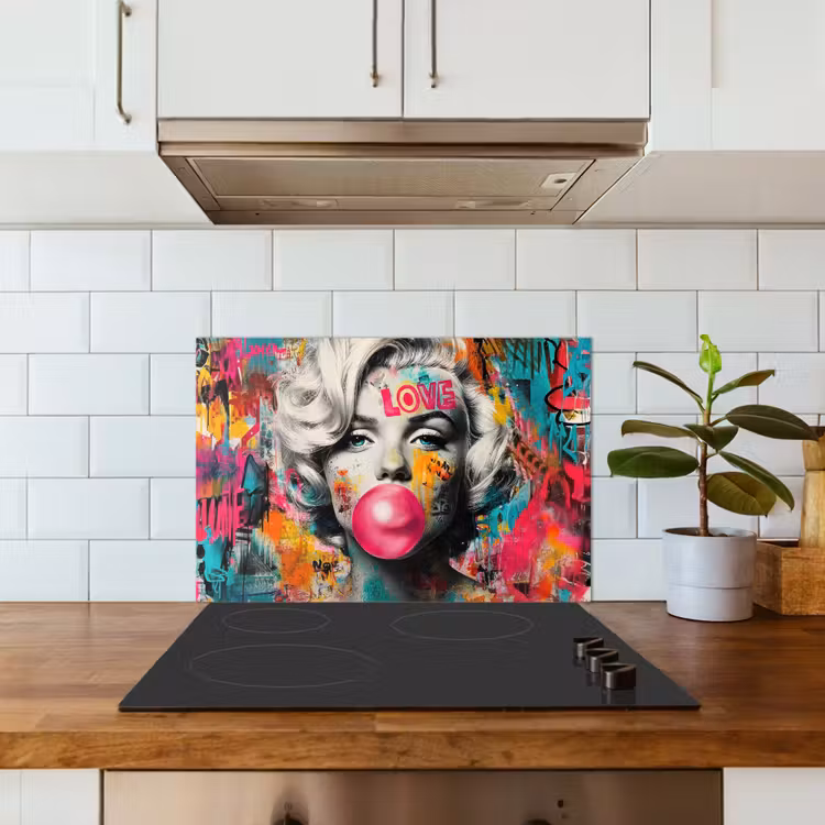 Spatscherm keuken - Vrouw - Kauwgom - Graffiti - Neonkleuren — 3