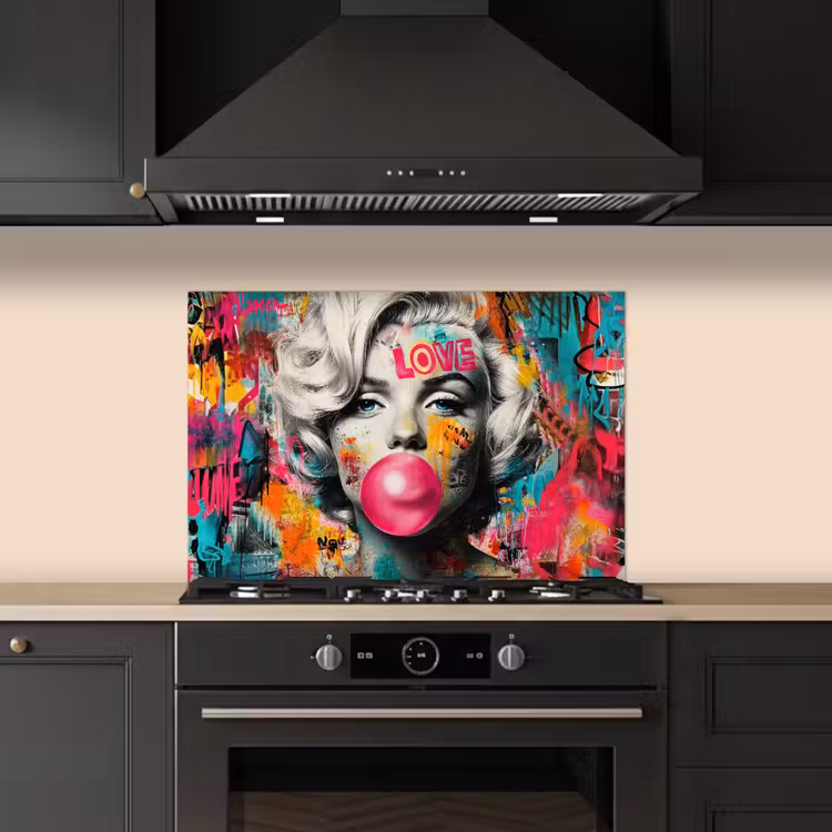 Spatscherm keuken - Vrouw - Kauwgom - Graffiti - Neonkleuren — 5