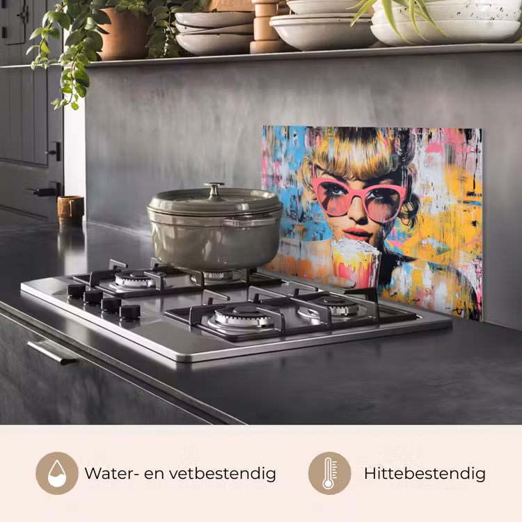 Spatscherm keuken - Zonnebril - Vrouw - Kleurrijk - Verfspetters — 2